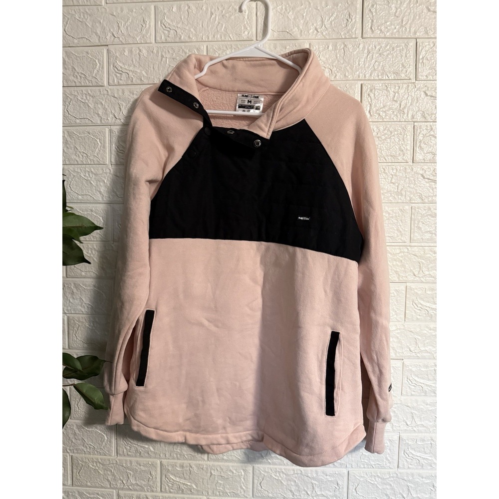 Flag Nor Fail Womens Sweatshirt Medium Pink Black Pullover Snap Neck Fleece